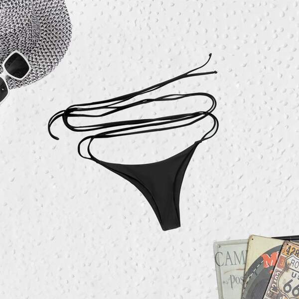 

Tie Waist Thong Bikini Panty, Black