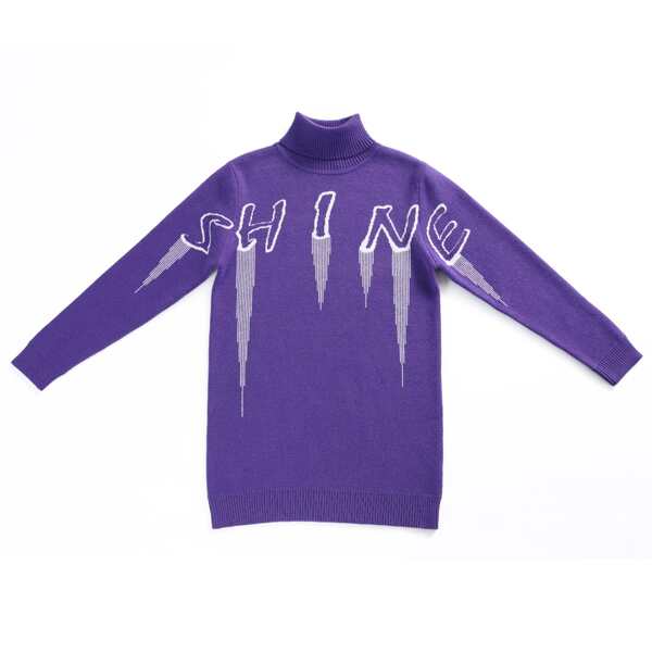 

Girls Turtleneck Letter Pattern Sweater, Violet purple