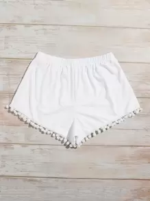 SHEIN Swim 球球邊泳裝短褲 - 白色 - 查看 2