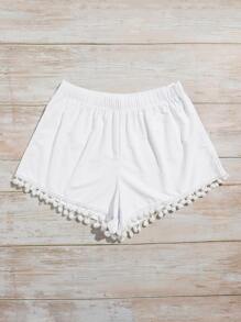 SHEIN Swim 球球邊泳裝短褲 - 白色 - 查看 5