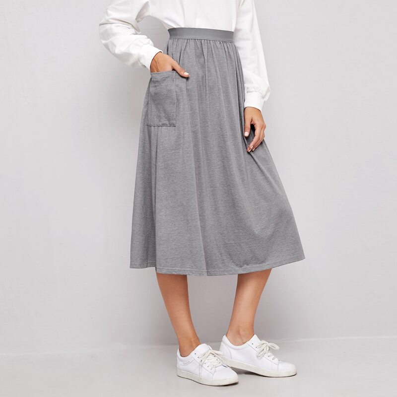 

Pocket Side Solid Skirt, Grey