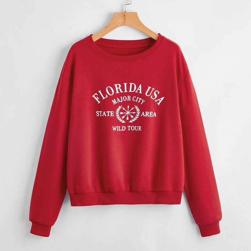 

Letter Graphic Drop Shoulder Sweatshirt, Red