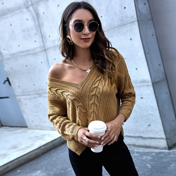

Solid Cable Knit Side Split Sweater, Mocha brown
