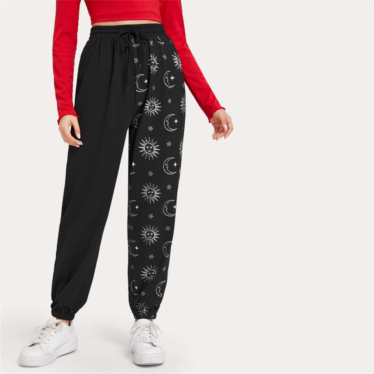 

Sun & Moon Drawstring Sweatpants, Black