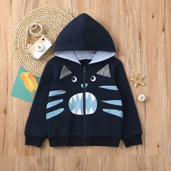 

Toddler Boys Cartoon Graphic Zip Up Hoodie, Navy blue