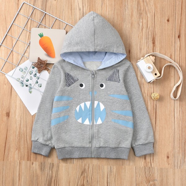 

Toddler Boys Cartoon Graphic Zip Up Hoodie, Grey