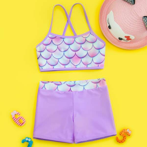 

Toddler Girls Fish Scales Bikini Swimsuit, Lilac purple