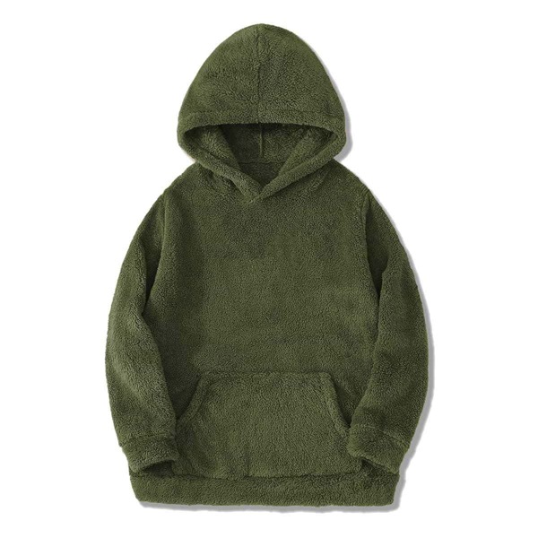 

Men Kangaroo Pocket Teddy Hooded Sweatshirt, Army green