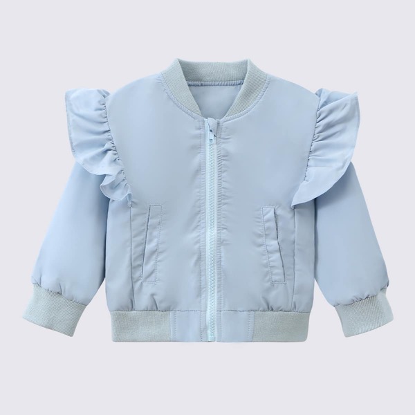 

Toddler Girls Ruffle Trim Bomber Jacket, Baby blue