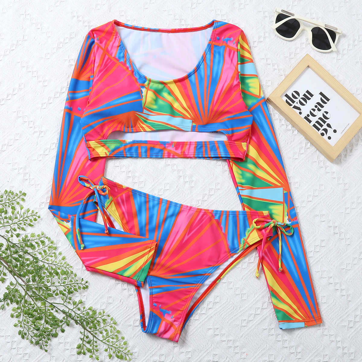 Image of Allover Graphic Cut-out Tie Side Bikini Swimsuit