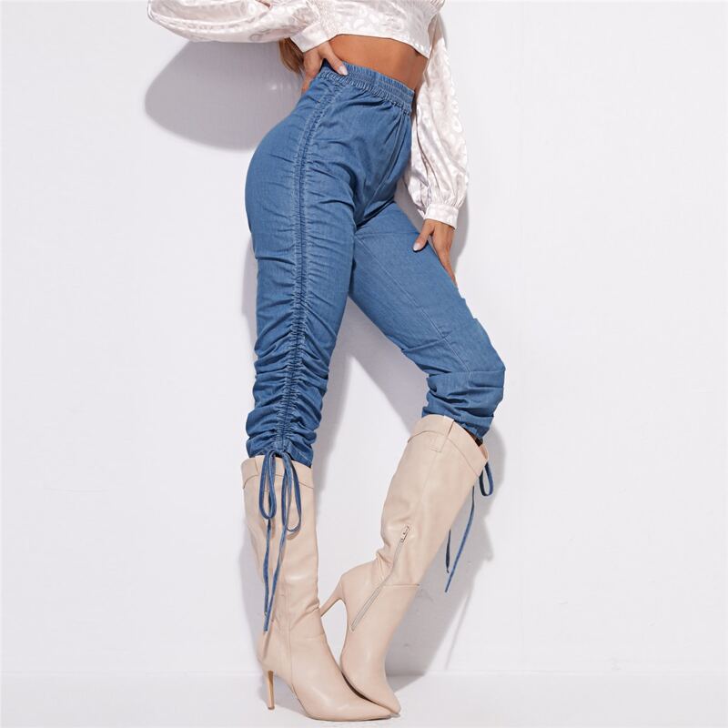 

Elastic Waist Drawstring Knot Jeans, Medium wash