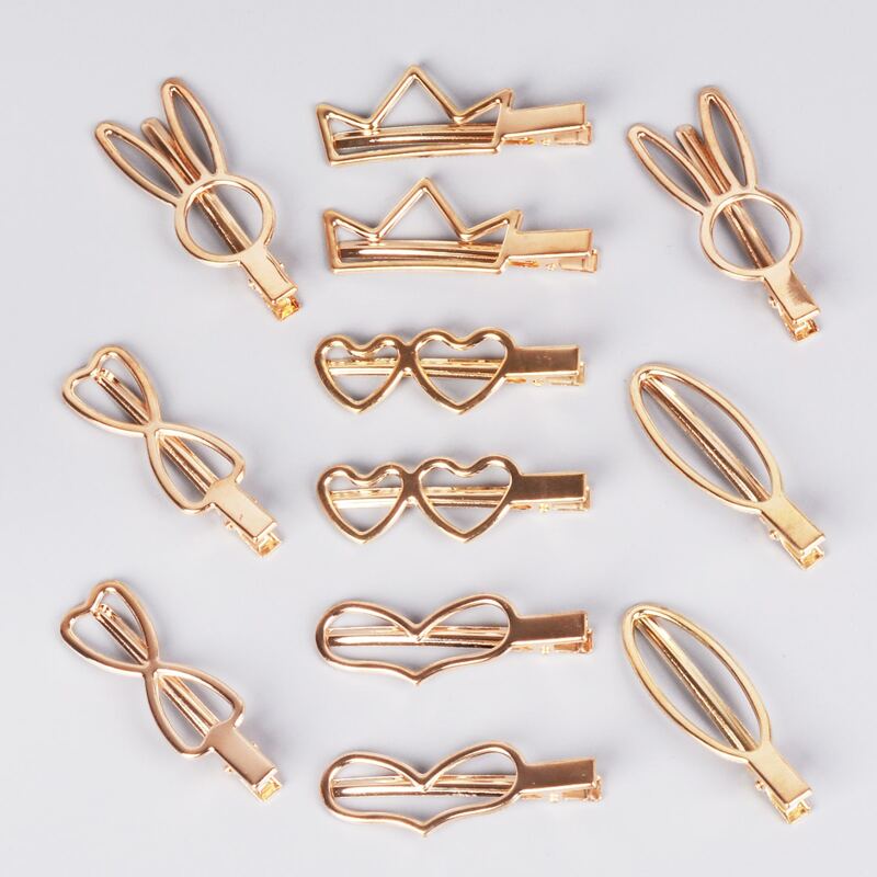 

12pcs Hollow Geo Shaped Hair Clip, Gold