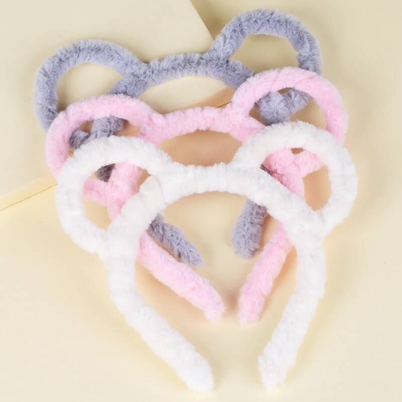 

3pcs Bear Ear Fluffy Hair Hoop, Multicolor