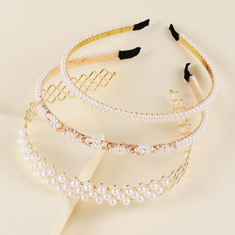 

3pcs Faux Pearl Beaded Hair Hoop, White