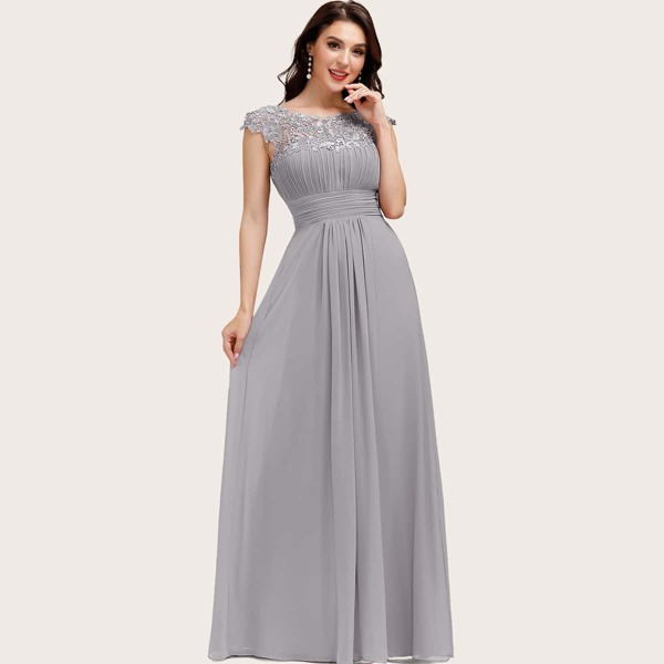 

Cut Out Back Lace Bodice Prom Dress, Grey