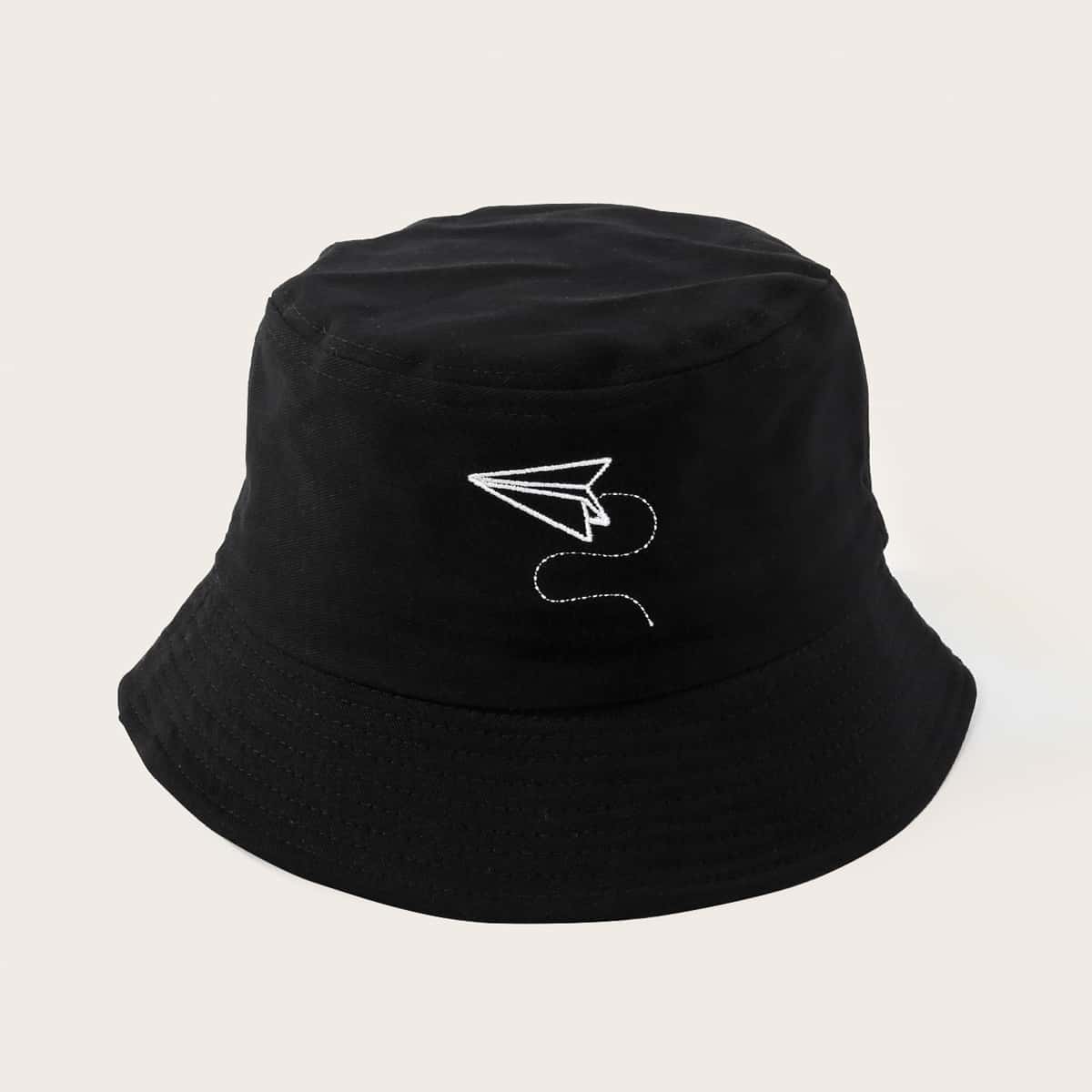 

Paper Airplane Embroidery Bucket Hat, Black