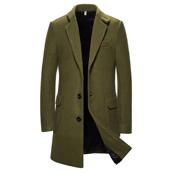 

Men Lapel Neck Single Breasted Overcoat, Army green
