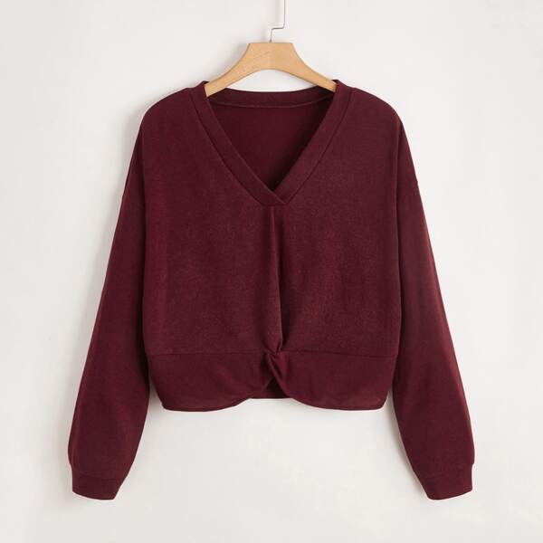 

Plus V-neck Drop Shoulder Tee, Maroon