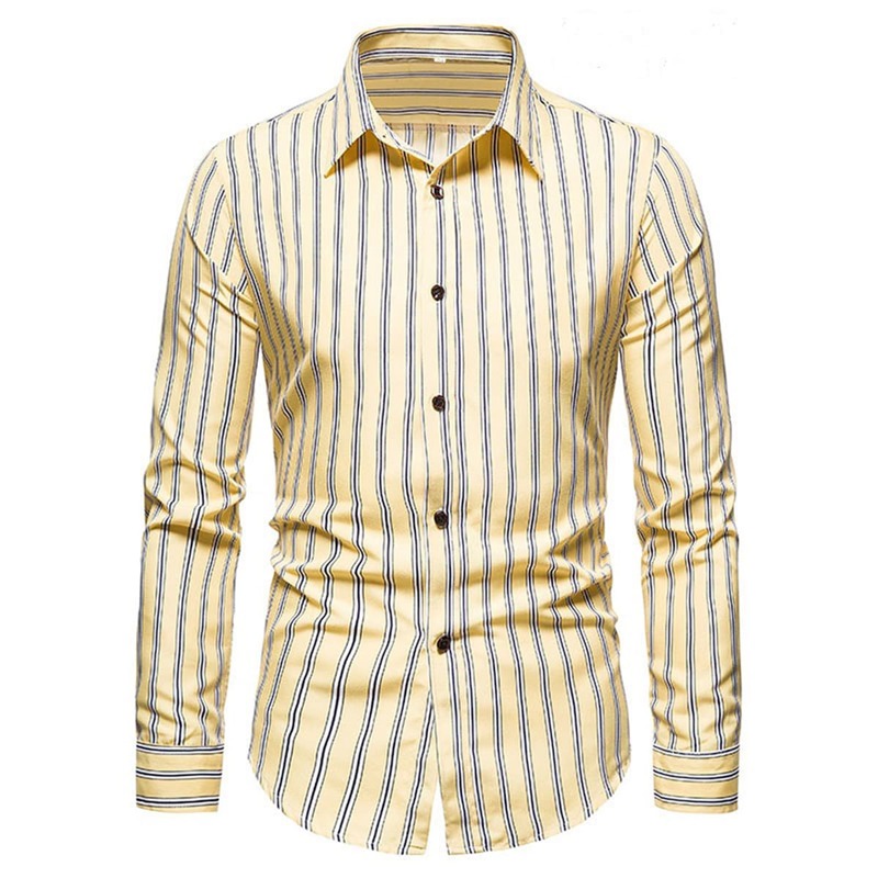 

Men Striped Button Up Shirt, Yellow pastel
