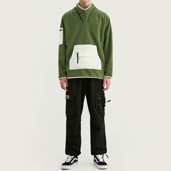 

Men Raglan Sleeve Kangaroo Pocket Fleece Pullover, Army green