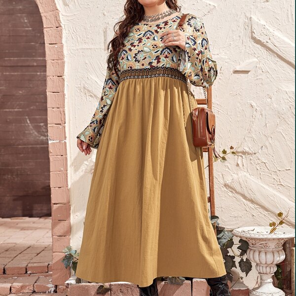 

Plus Floral Spliced Maxi Dress, Multicolor