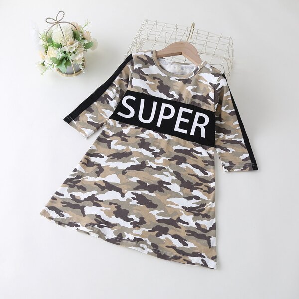 

Toddler Girls Letter Graphic Camo Tee Dress, Multicolor
