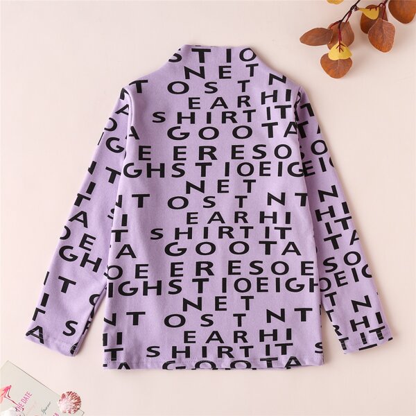 

Girls Mock Neck Allover Letter Graphic Tee, Lilac purple