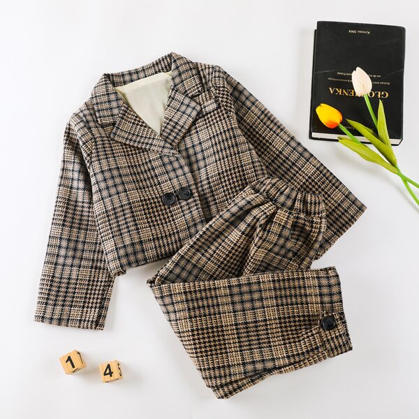 

Girls Double Button Plaid Blazer & Pants, Multicolor