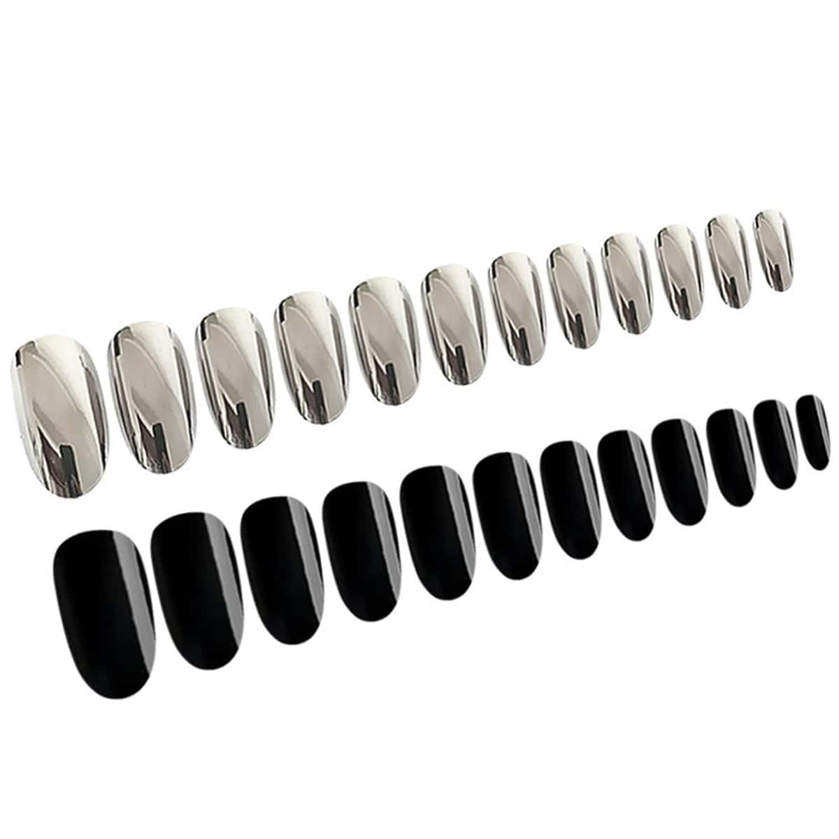 

24pcs Mirror Fake Nail & 1sheet Tape, Multicolor