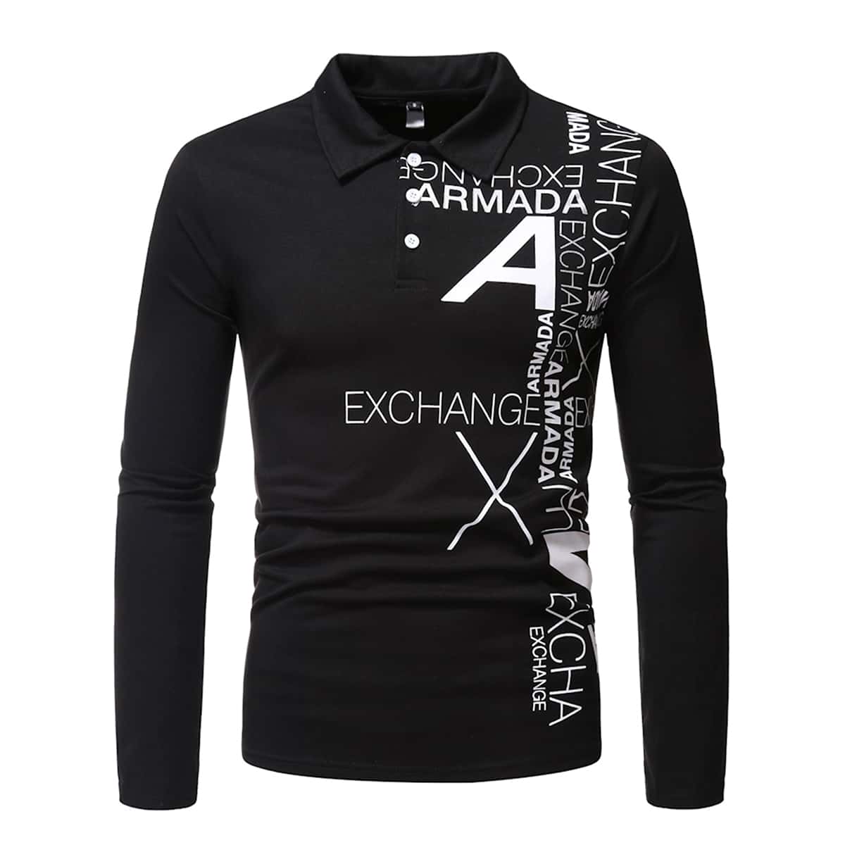 

Guys Letter Graphic Half Button Polo Shirt, Black