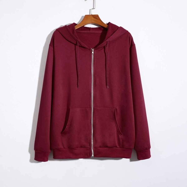 

Men Zip Up Drawstring Hooded Sweatshirt, Burgundy