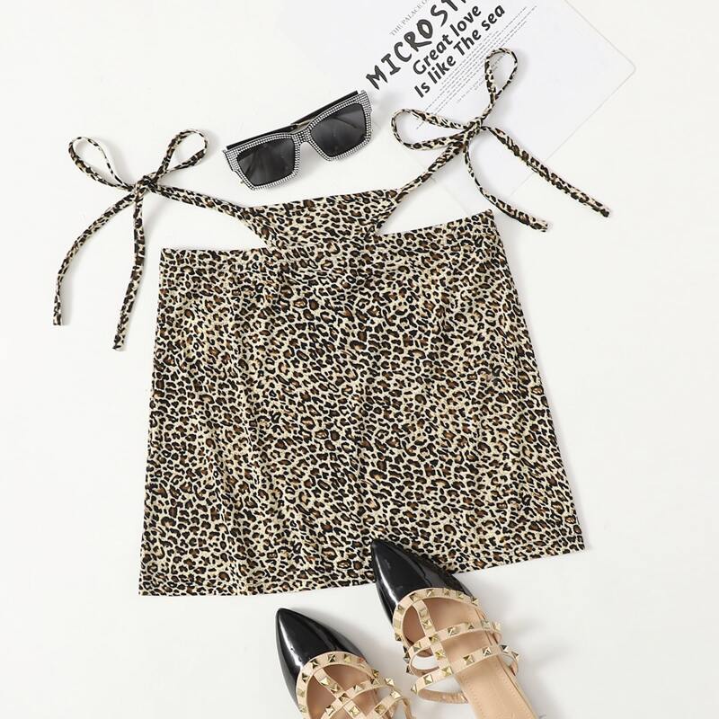 

Leopard Cut Out Waist Knot Side Skirt, Multicolor