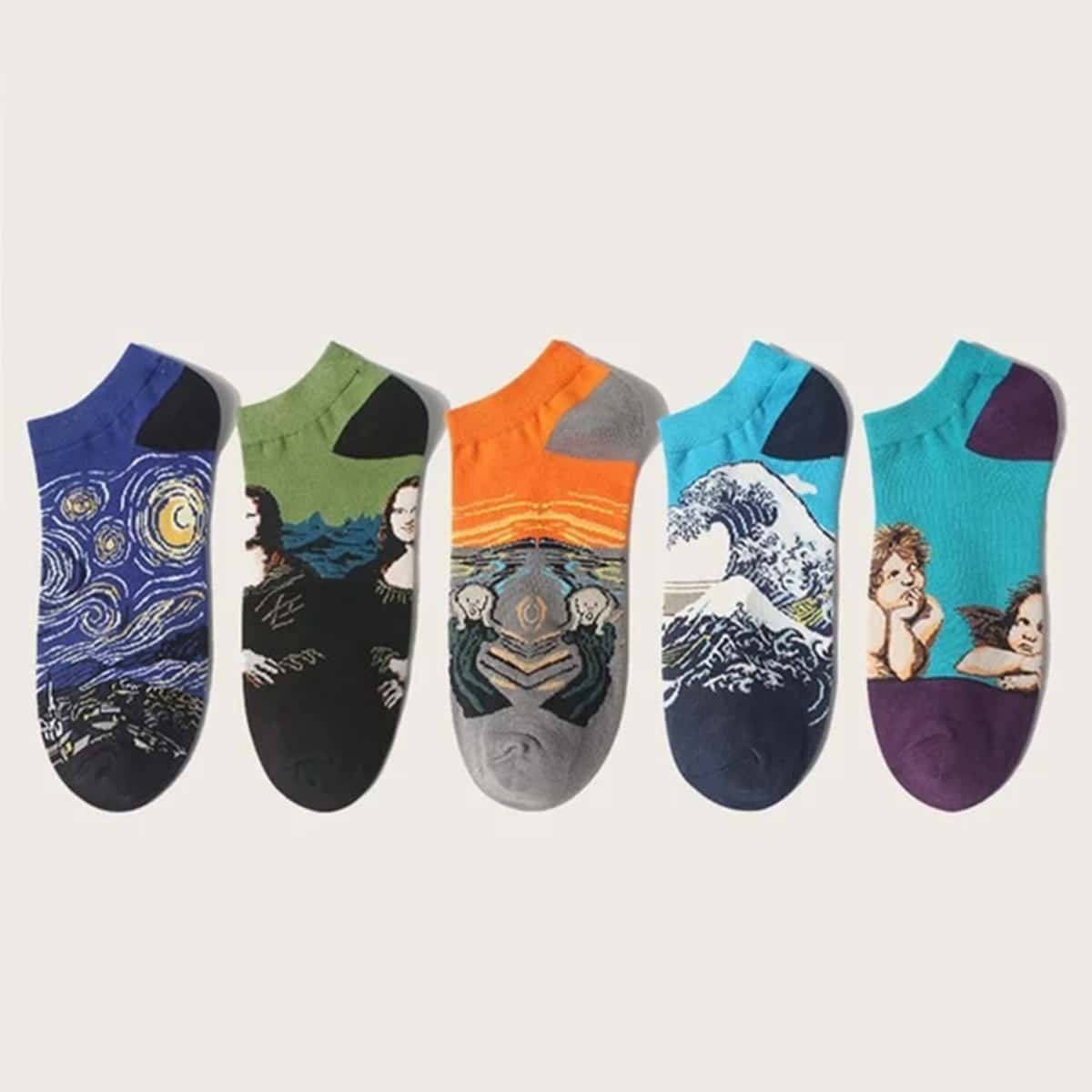 

5pairs Oil Painting Pattern Ankle Socks, Multicolor