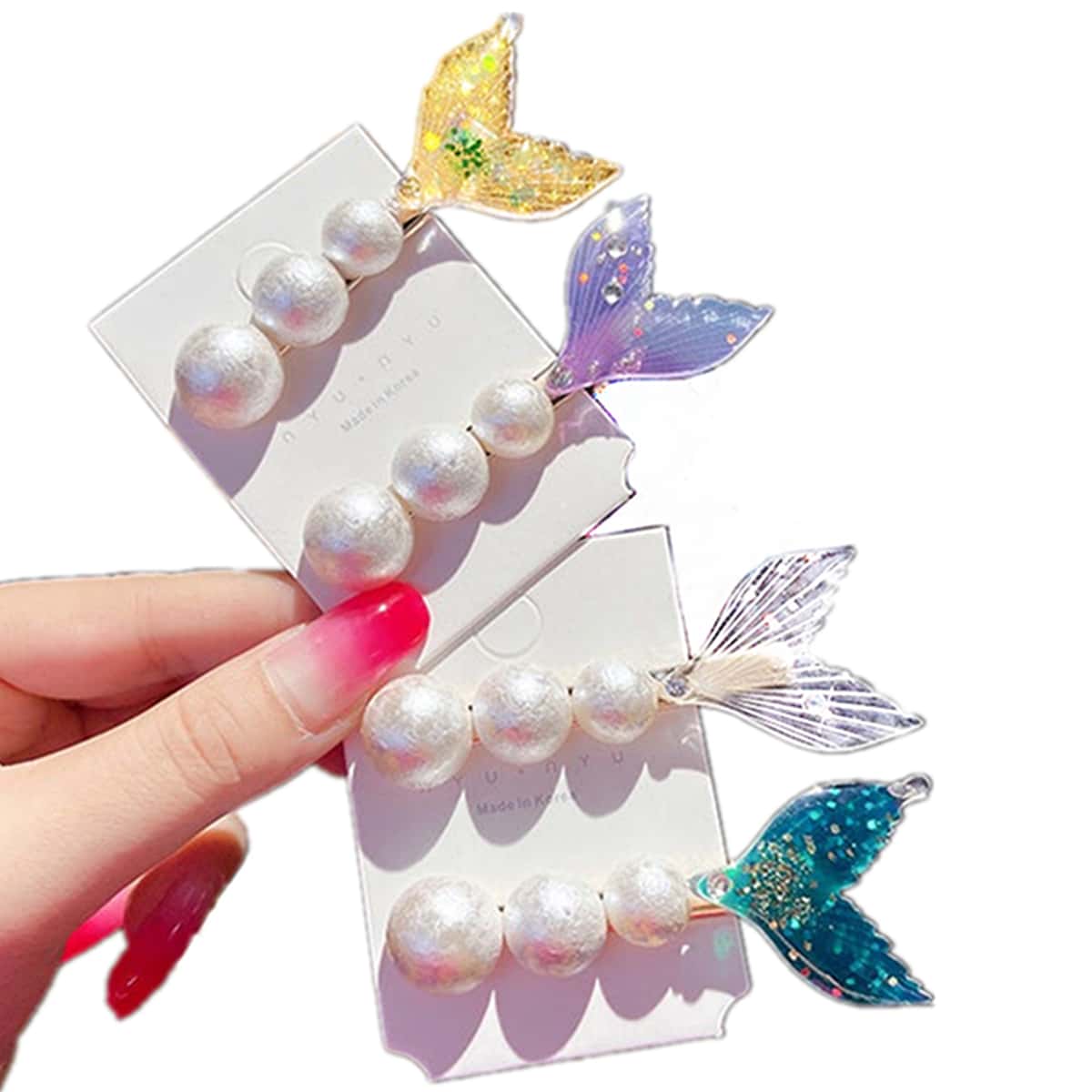 

1pc Random Faux Pearl Decor Mermaid Tail Hair Clip, Multicolor