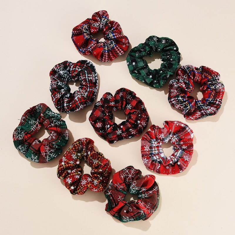 

2pcs Random Snowflake & Tartan Pattern Scrunchie, Multicolor