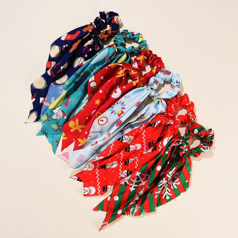 

1pc Random Christmas Pattern Scrunchie Scarf, Multicolor