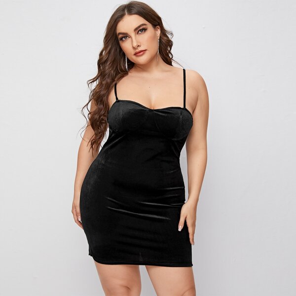 

Plus Velvet Bodycon Dress, Black