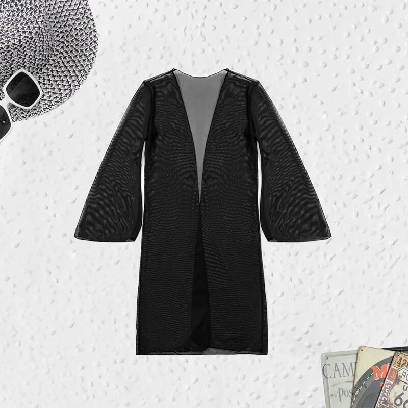 

Chiffon Sheer Open Front Kimono, Black