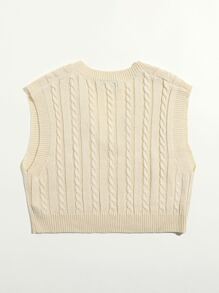SHEIN LUNE Atasan rajut Plain Casual - Krem - View 2