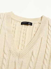 SHEIN LUNE Atasan rajut Plain Casual - Krem - View 5