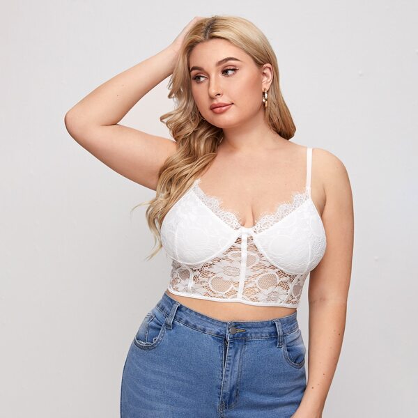 

Plus Scallop Trim Lace Cami Top, White