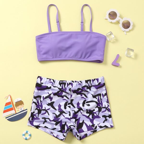 

Girls Camo Pattern Bikini Swimsuit, Multicolor