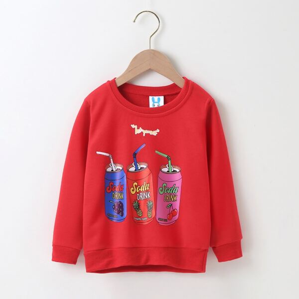 

Girls Drink & Letter Graphic Sweatshirt, Rose red