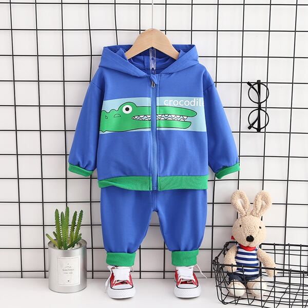 

Toddler Boys Cartoon Graphic Hooded Sweatshirt & Pants, Blue