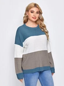 SHEIN Unity 大碼紐扣肩拼色毛衣 - 彩色 - 查看 5