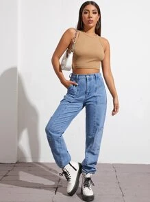 SHEIN EZwear 素色短版背心上衣 - 駝色 - 查看 3