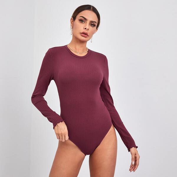 

Solid Rib-knit Bodysuit, Maroon