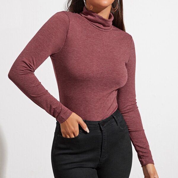 

Rolled Neck Fitted Tee, Maroon