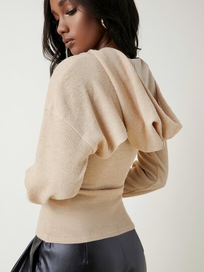 Drop Shoulder Super Crop Hoodie With Tank