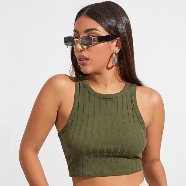

Solid Crop Tank Top, Army green